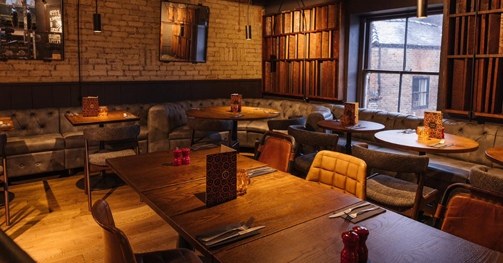 View of the seating area inside Tango restaurant, Durham City